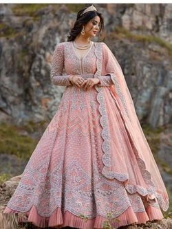 SDSS0003-Pink Colour - Net Embriodery - Gown Style Suit