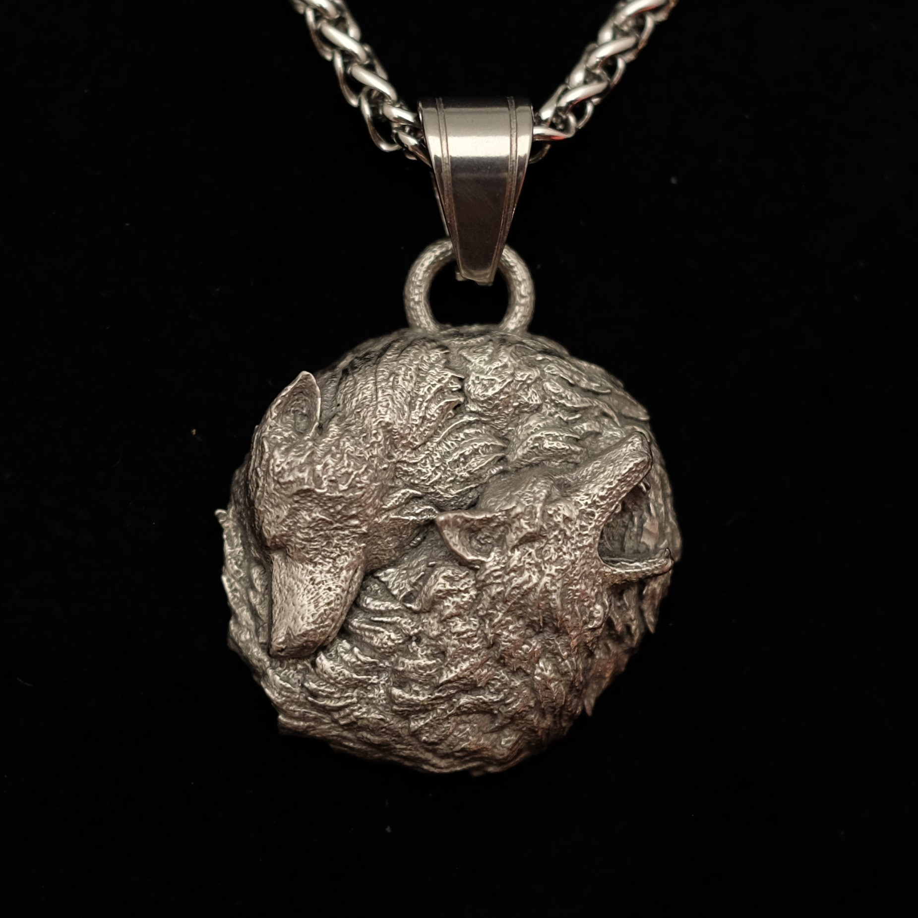 Wolf Yin and Yang Pendant - Steel