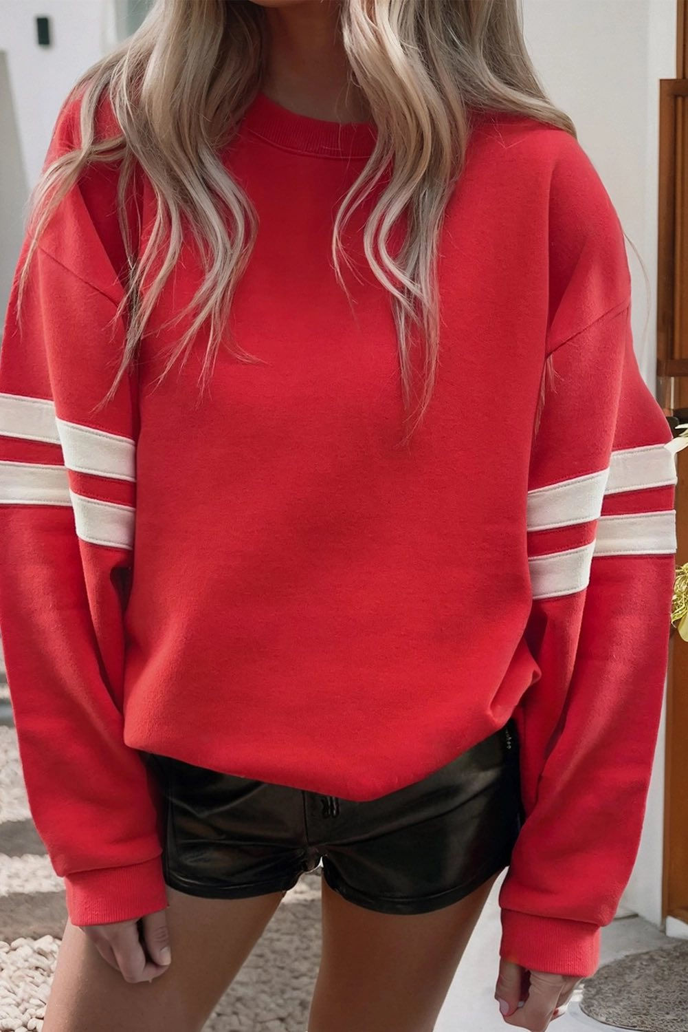 Curvy Varsity Striped Detail Drop Shoulder Sweatshirt