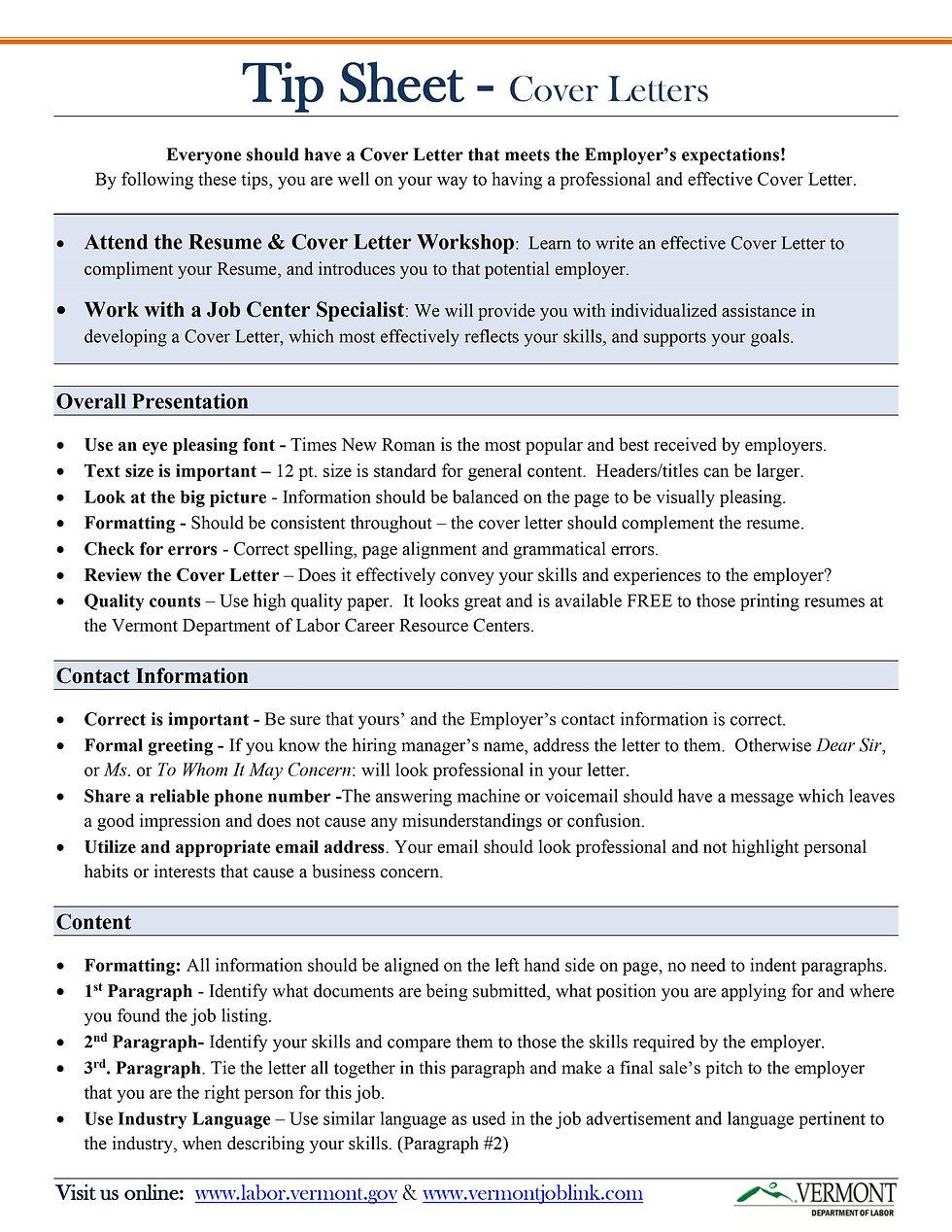 Cover Letter Tipsheet