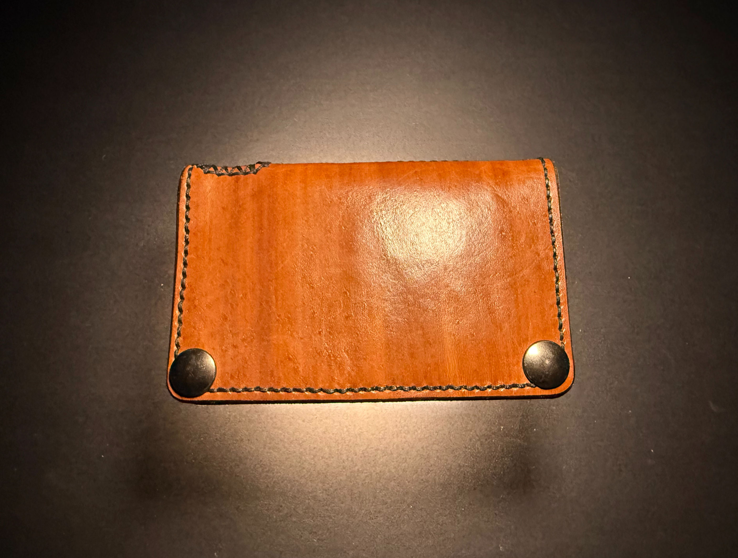saddle color handmade short leather chain wallet - closed