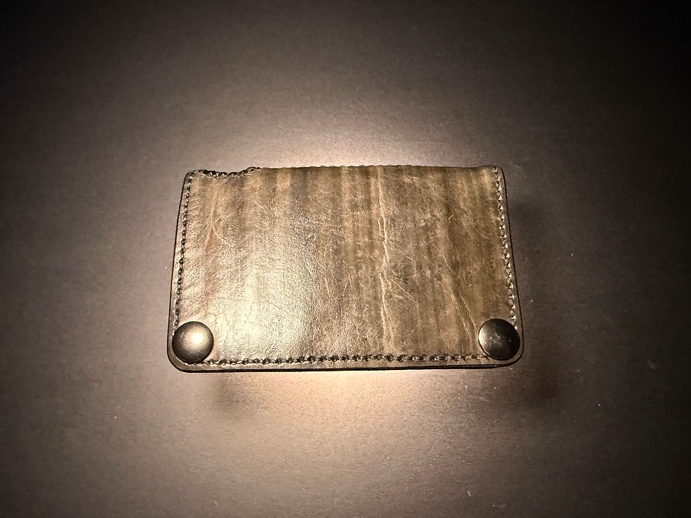 black handmade short leather chain wallet - closed