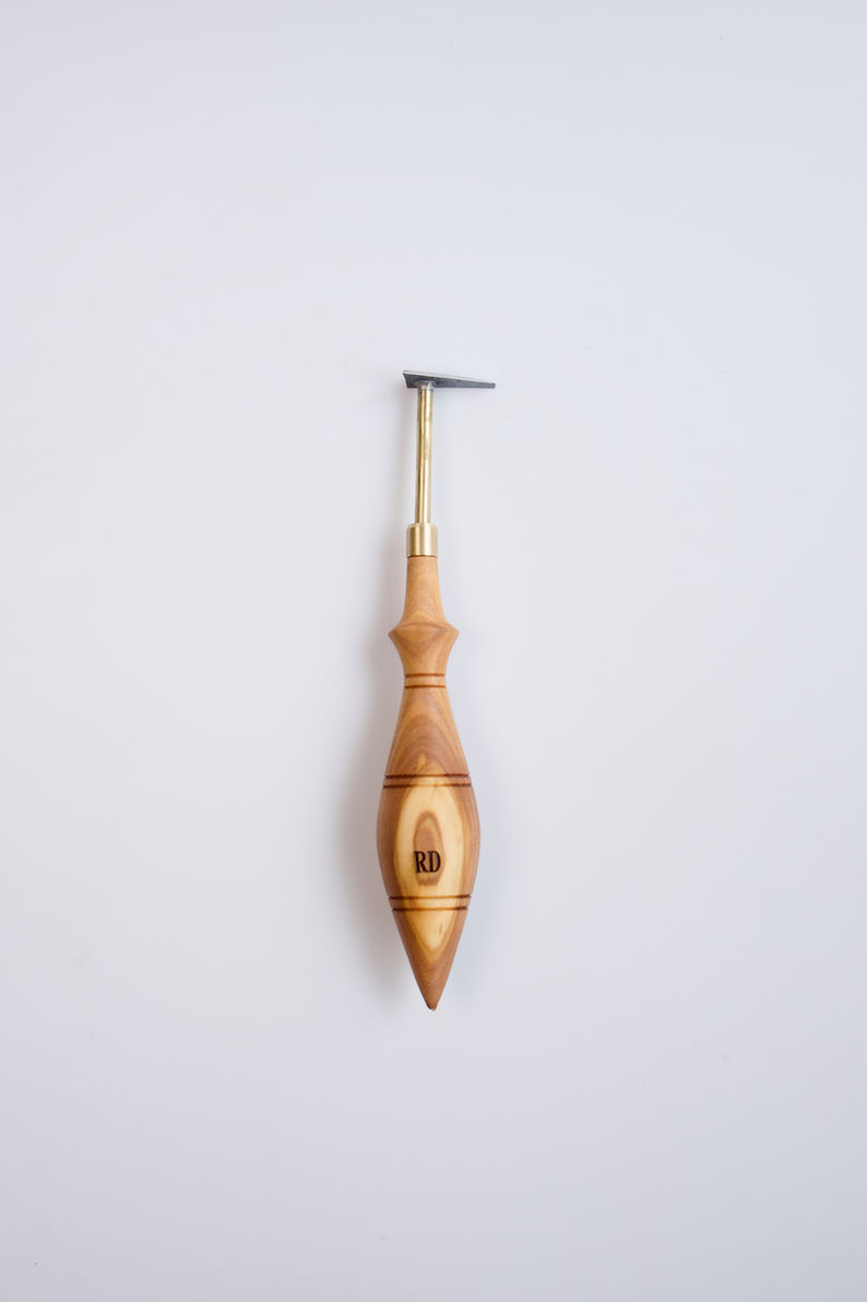 Flat Tip Shape Tungsten Carbide Spare Blade Pottery Tool Olive Wood Handle