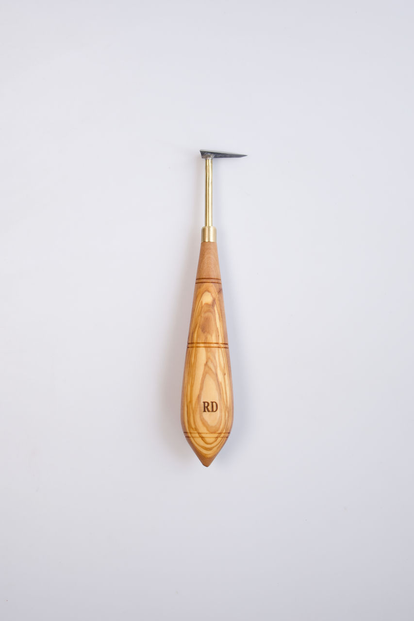 Angled Tip Shape Tungsten Carbide Blade Pottery Tool Olive Wood Handle