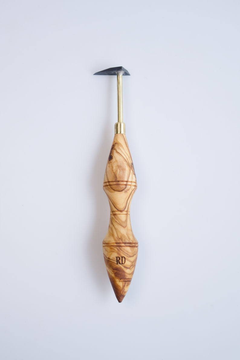 Angled Tip Shape Tungsten Carbide Blade Pottery Tool Olive Wood Handle