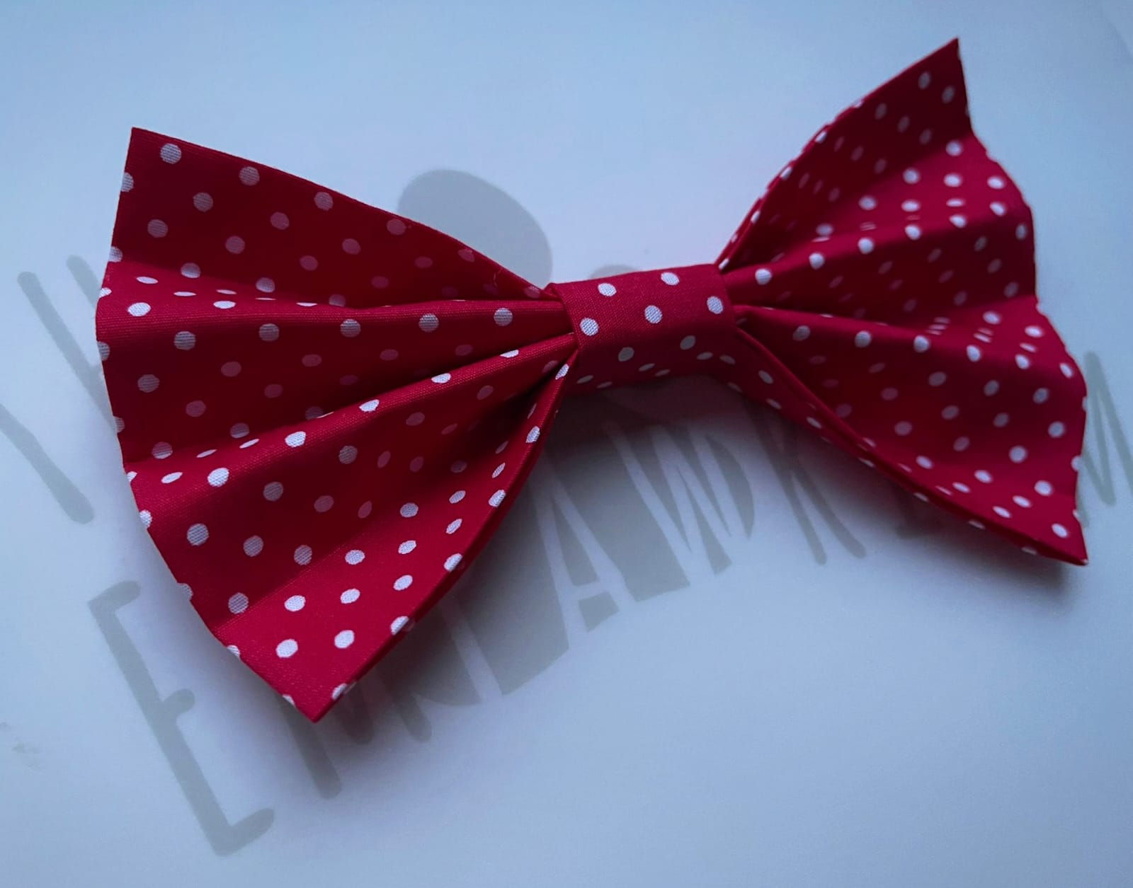 A red polka dot pet collar bow tie