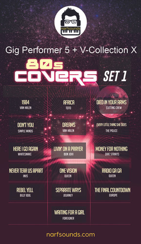Gig Performer 5 + V-Collection X 80s Covers Set 1 | narfsounds