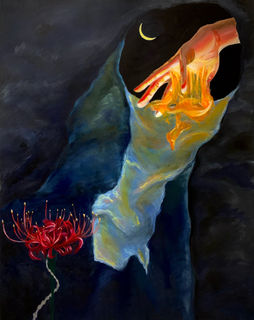 Radiance of Death
Acrylic on canvas 
91.0×72.5cm

Fire is the representation of life in many cultures, it is what religions have deemed the kindle to build our foundation. However, it is also the beginning of our end. Fire, in an instant, can be diminished by a gust. Our perception of it as a kindle to life is its ability to light the way through the darkest of nights, illuminating every dark cavern until, eventually, we radiate the final image: Our deaths. 

