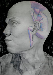 self-doubt
Pencil, color pencil and ink on paper 
54.5*39.3 cm

I use the same drawing technique as my other work of art, melancholy anniversary. I used the same concept to draw a different topic of self-questioning the ideal identity of the self. The sentient human that lives inside your head against your biological identity brings forth a diverse self. We often question who we truly are. The answer is hard to know, but we are living throughout the process in order to understand ourselves as we develop truly. 
