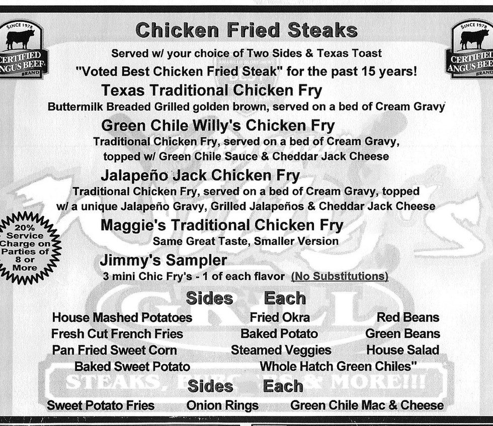 MENU Green Chile Willys