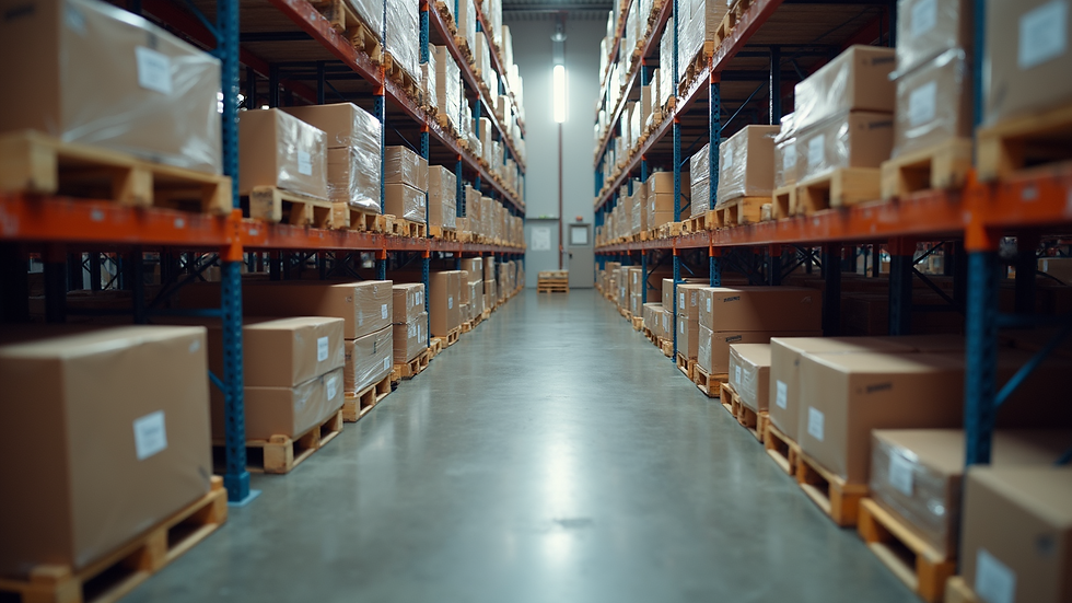 High angle view of a warehouse with organized pallets ready for shipment