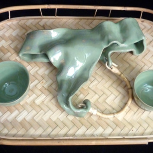 Jade Green Teapot Thong with Bamboo Handle