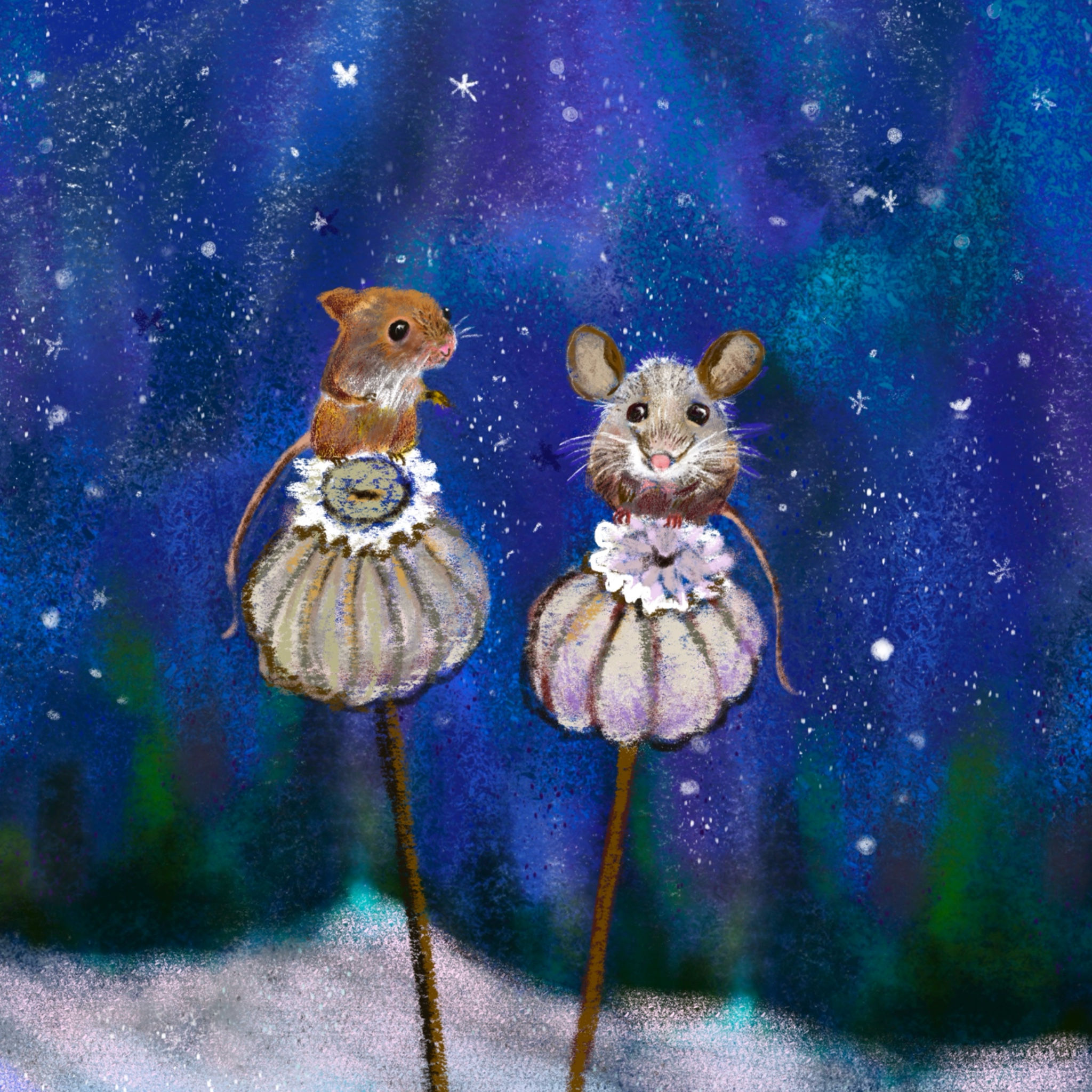 Winter Mice. Festive Greeting Card