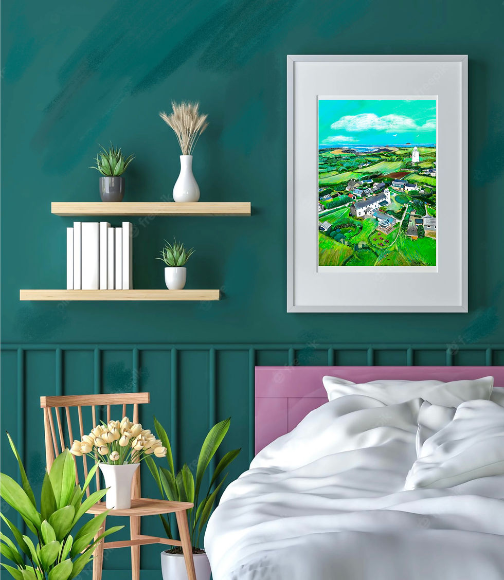 The view over Coastguard Cafe. St Agnes. A3 Print