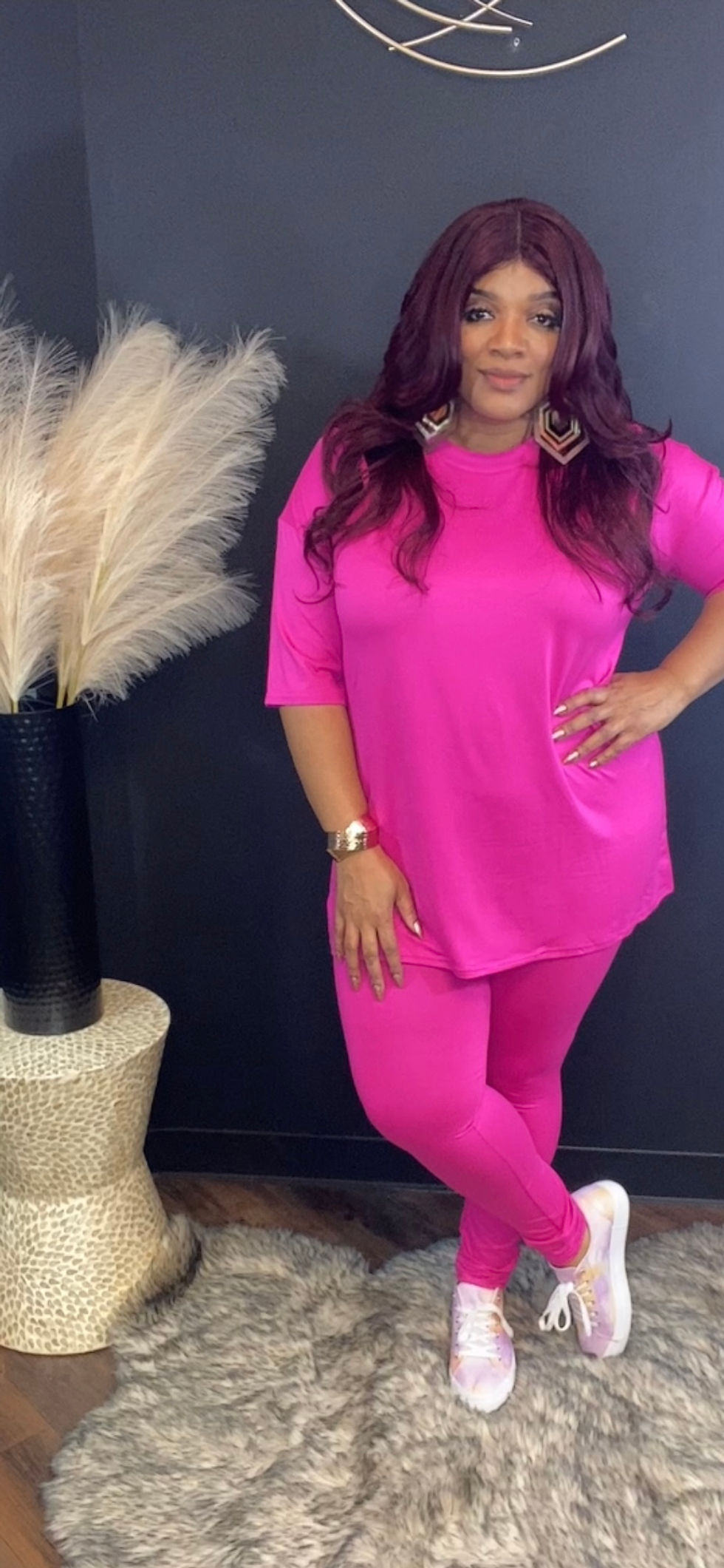 Thumbnail: Fuchsia 2piece short sleeve leggings pant set
