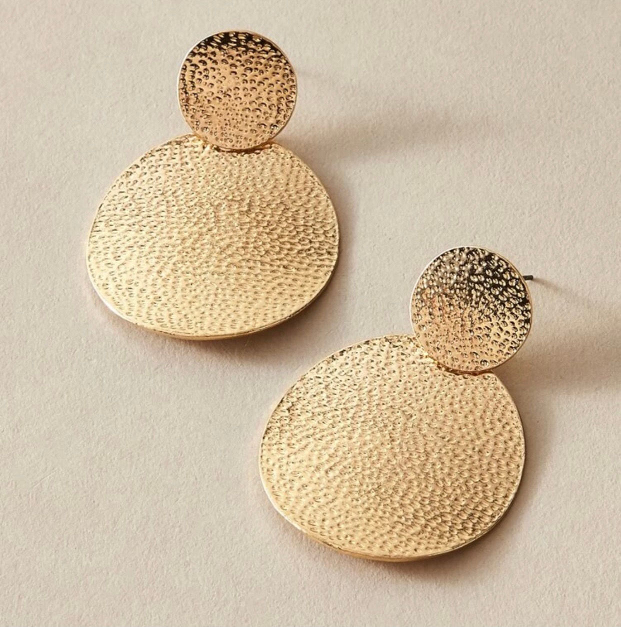 Gold Textured Petite Round Earrings