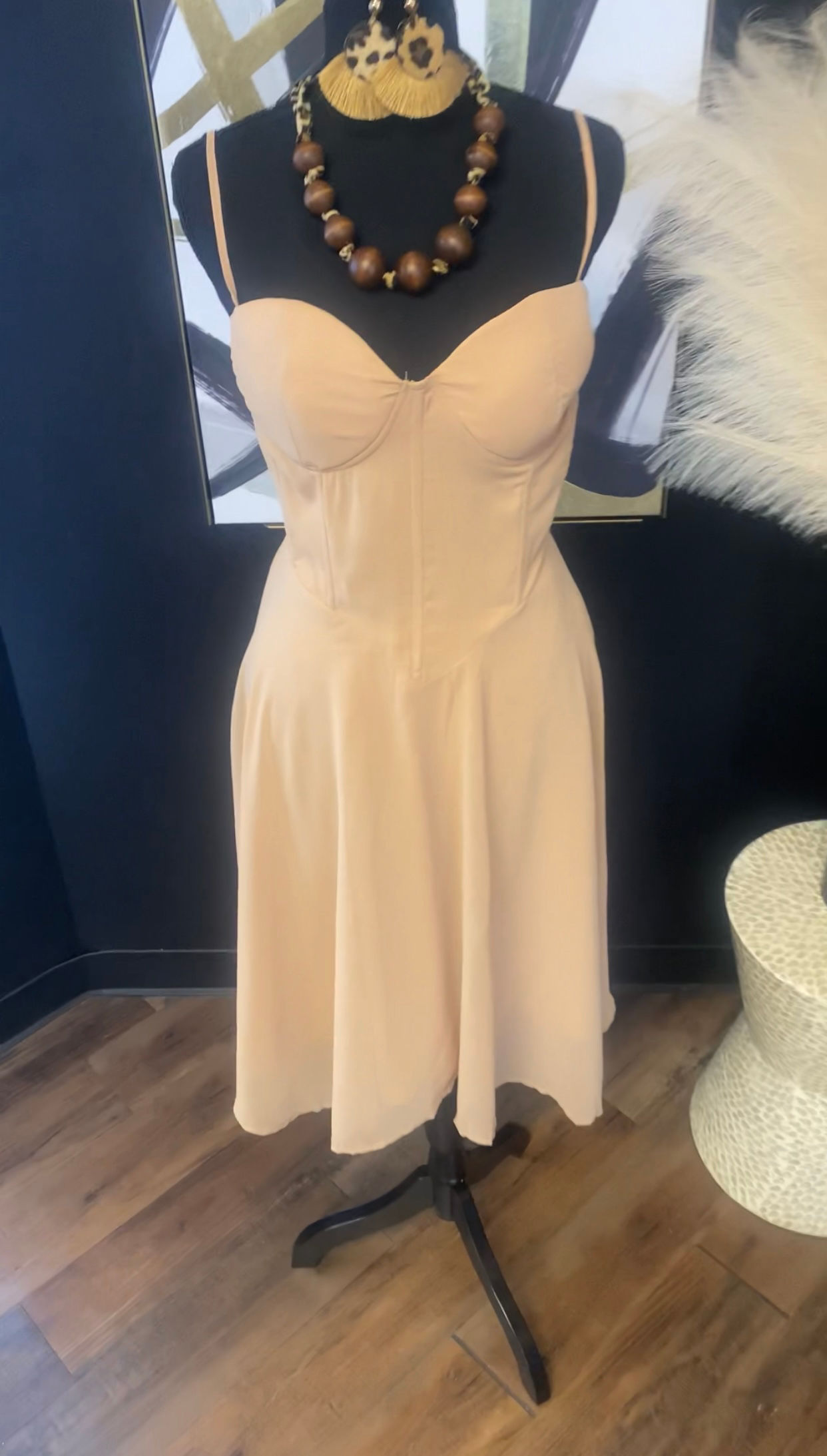 Spegetti Strap Nude Fit-and-Flare Bustier Dress 