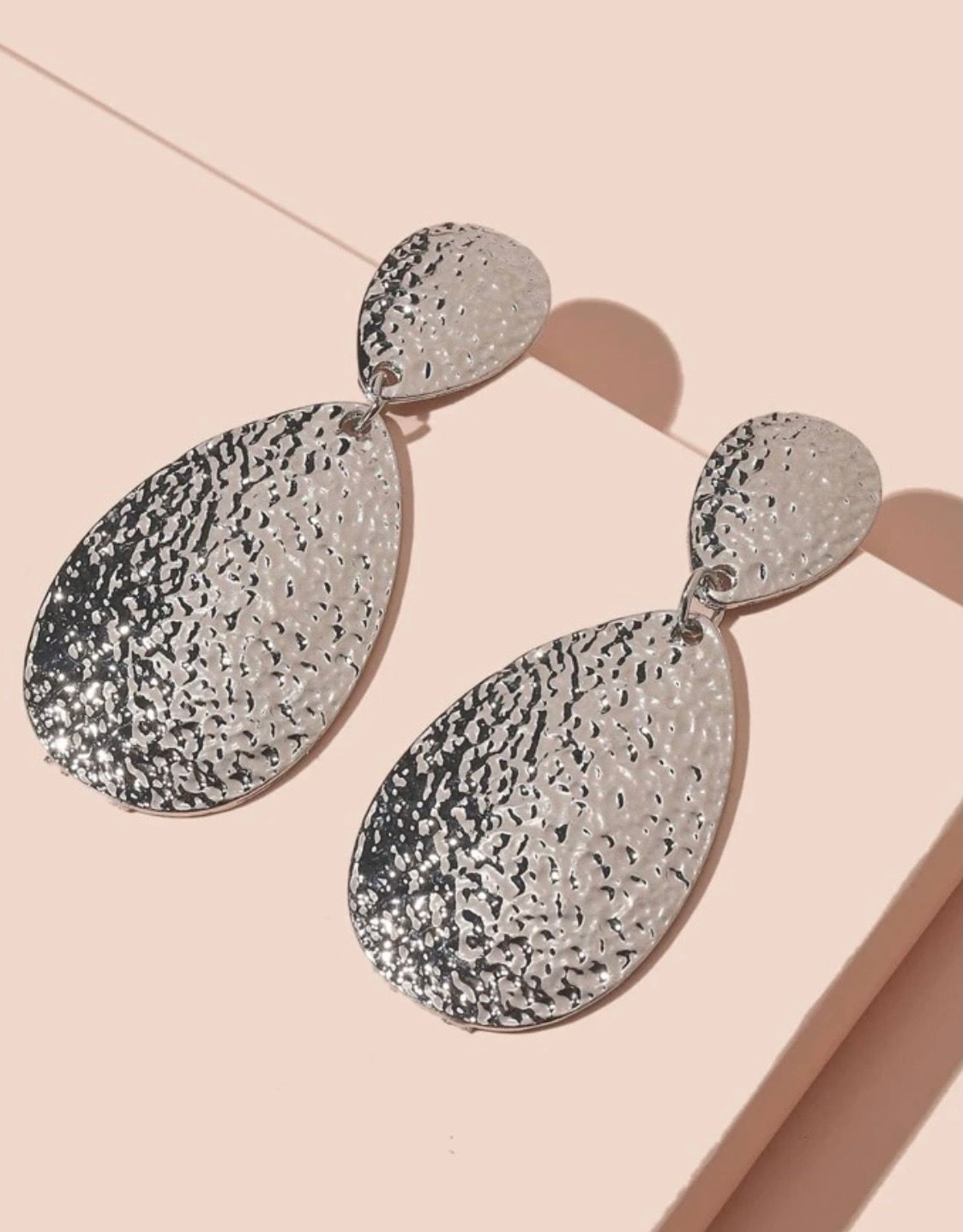 Hammered Silver Tear Drop Earrings 
