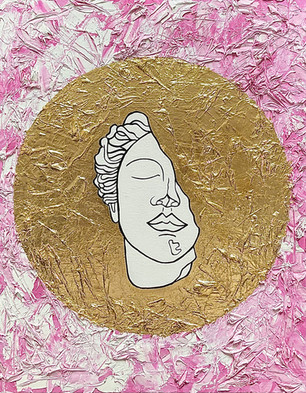 Pietro Librici _ Gold_Pink Amatus _ Oil, acrylic, metal leaf, permanent marker on canvas _