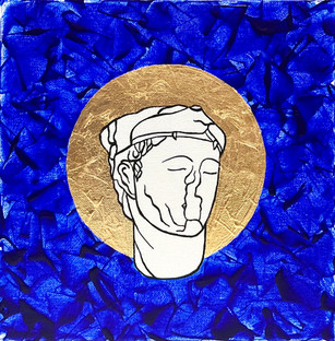 Pietro Librici _ Gold_Ultramarine Blue Titus Head _ Acrylic, metal leaf, permanent marker 