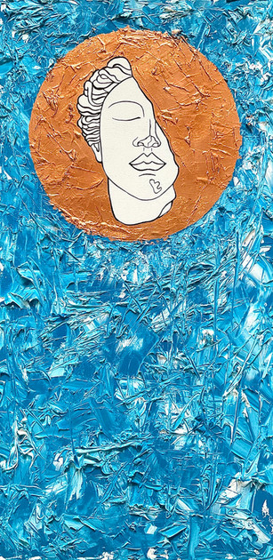 Pietro Librici _ Bronze_Cerulean Blue Amatus _ Oil, acrylic, metal leaf, permanent marker 