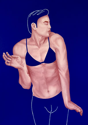 Perseus Lira  | Man in Bra - Excusez Moi ?! | Oil on canvas | 27 x 38 inches | 68,6 x 96,5 cm | 2019/2022