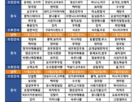 11월 식단 안내