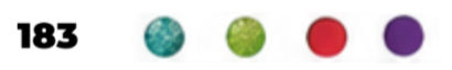 183 with four colored circles: teal, green, red, and purple on a white background