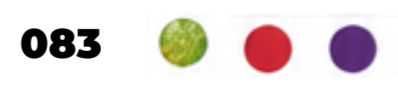 083 in black beside three colored circles: green, red, and purple on a white background.
