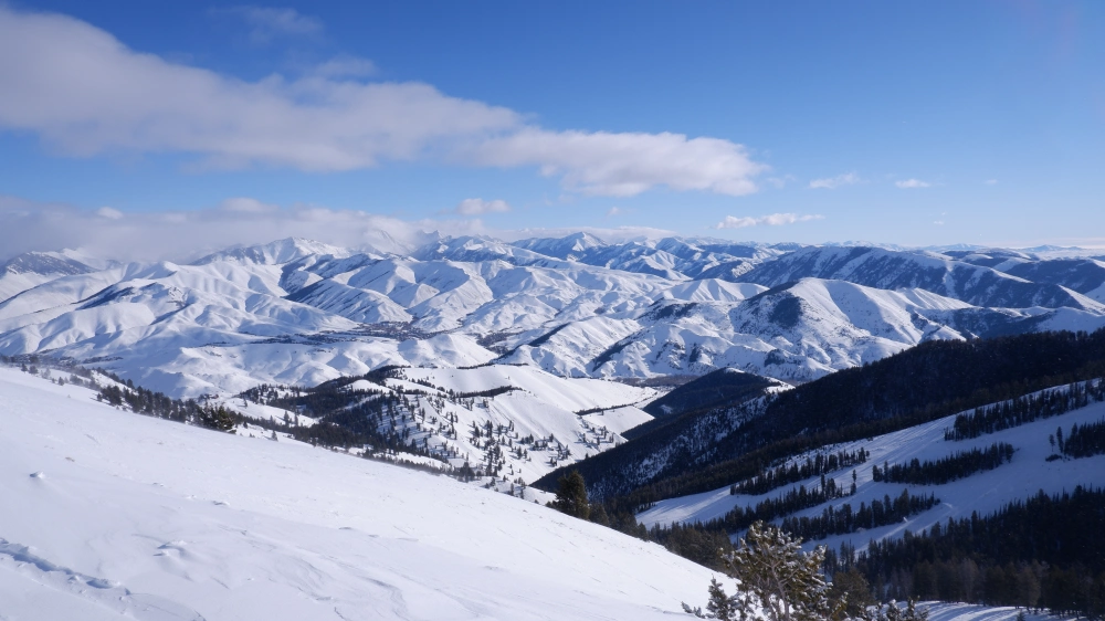 Sun Valley mountains covered in snow in the winter