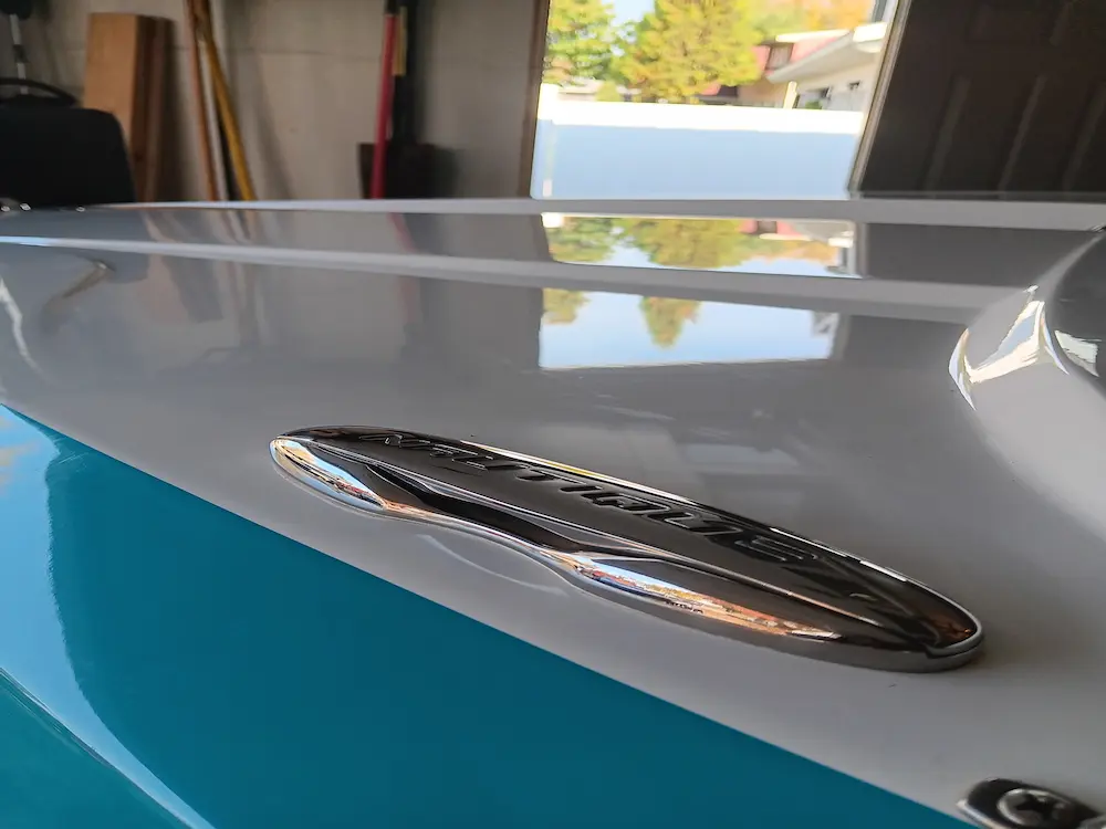 Shiny boat exterior after mobile boat exterior detailing in La Crosse WI by Mack2Steam showing glossy finish and protection