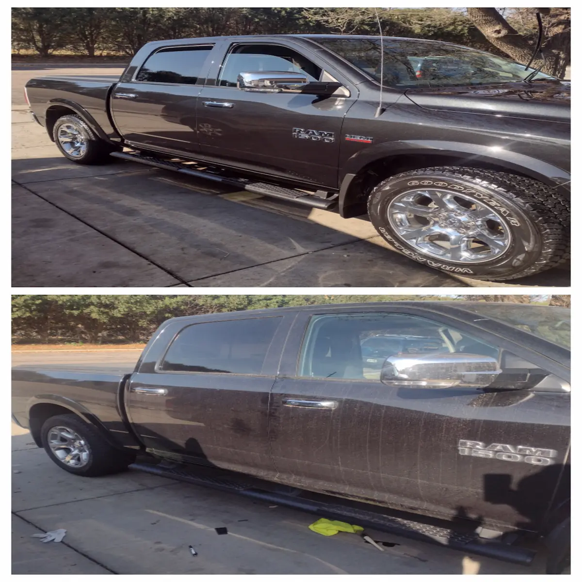 Truck before and after full car detailing in La Crosse WI by Mack2Steam showing dirt removal and restored shine
