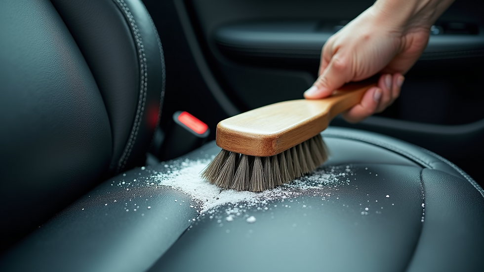 Close-up view of cleaning car upholstery with a brush