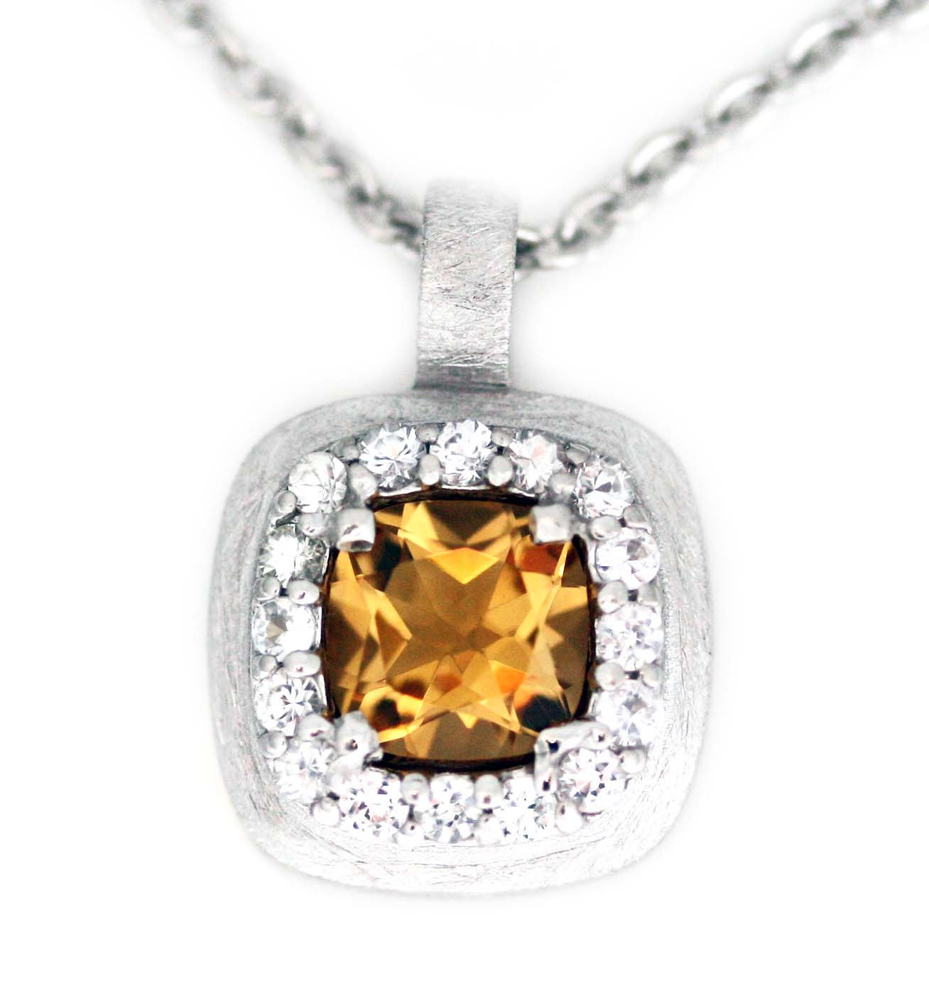 Citrine & White Sapphire Pendant & Chain
