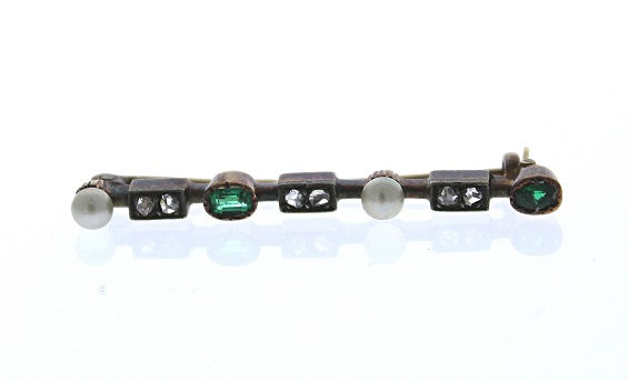 Emerald, Diamond and Pearl Brooch