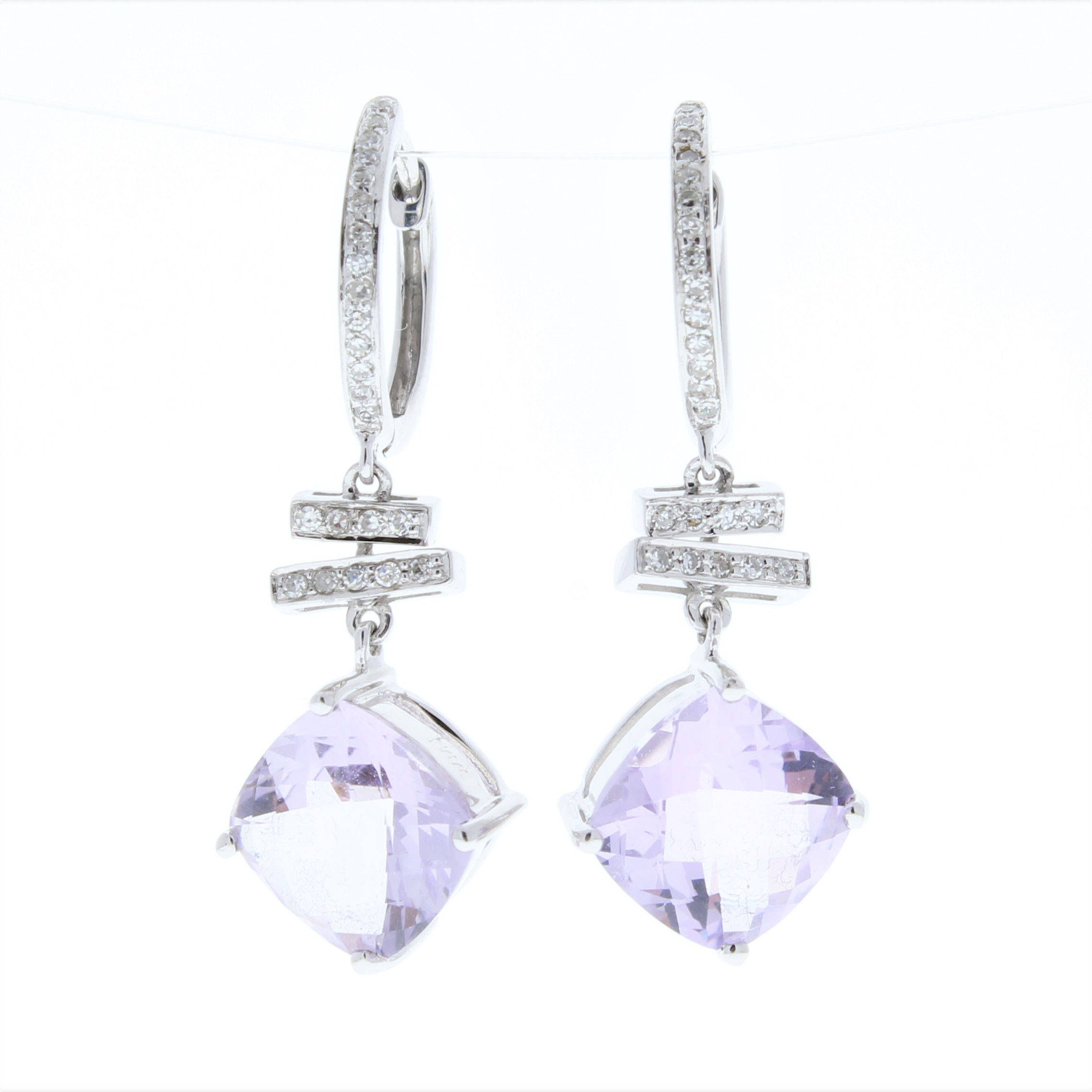 Pink Amethyst and Diamond Dangle Earrings