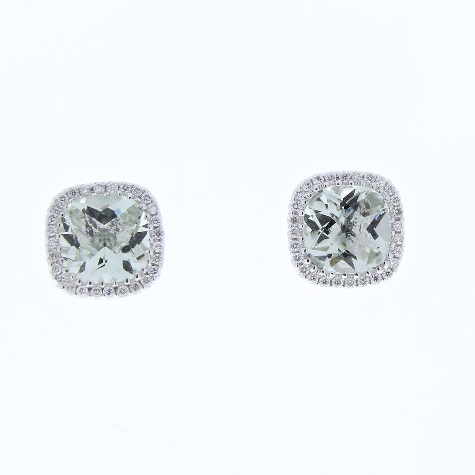 Green Amethyst and Diamond Stud Earrings