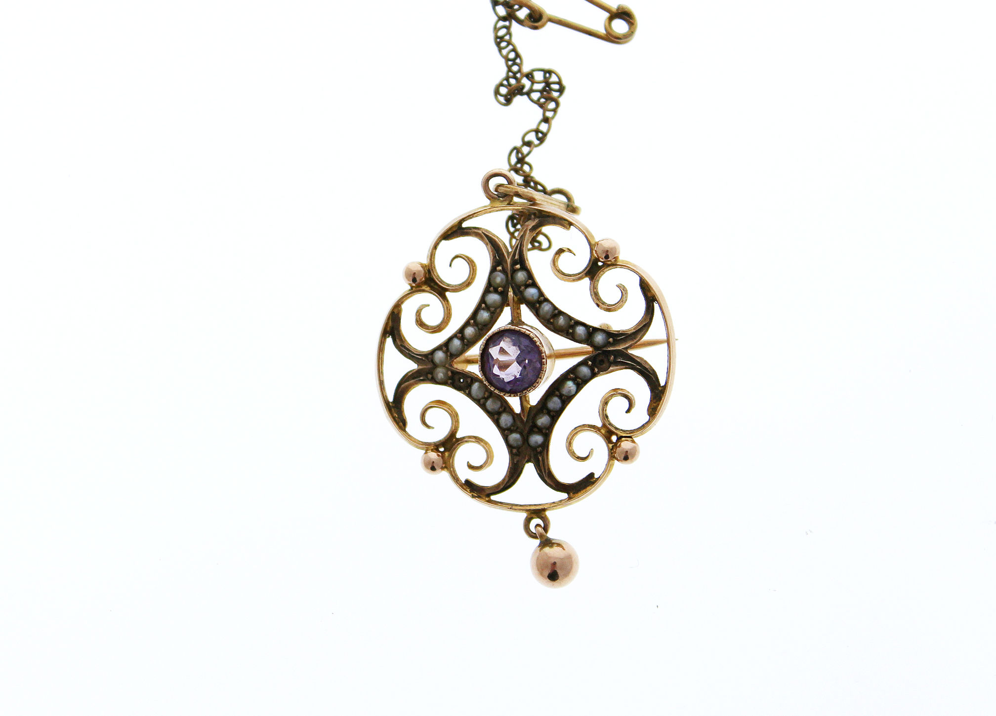 Amethyst and Pearl Brooch