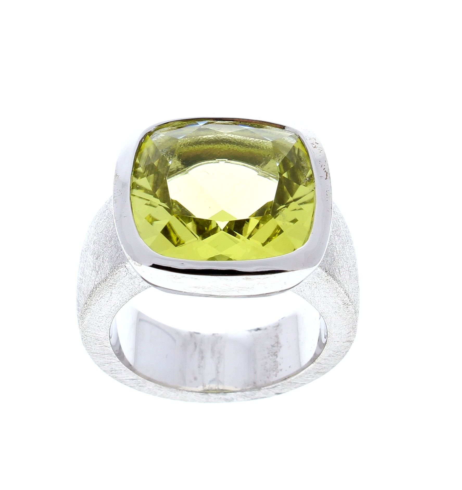 Lemon Quartz Cushion Cut Ring