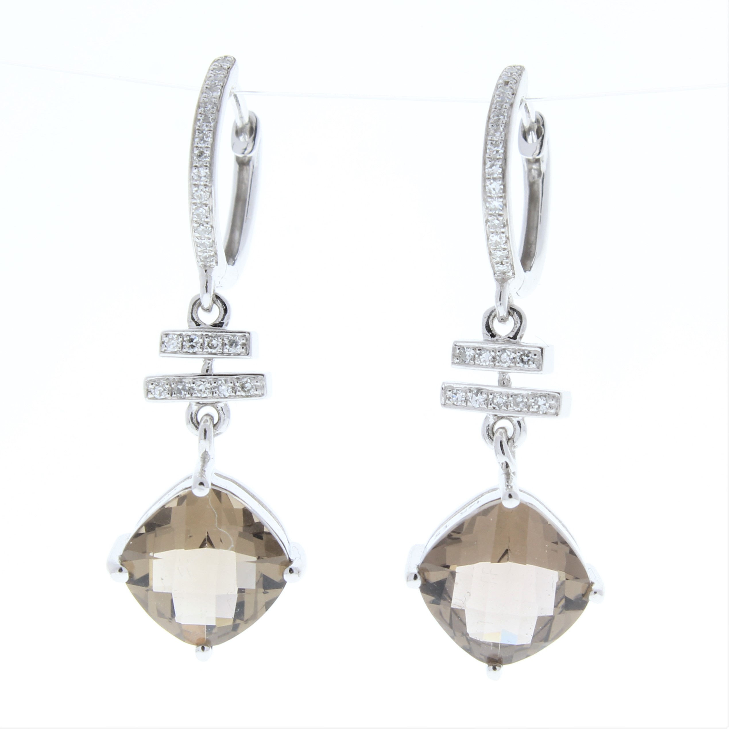 Smoky Quartz and Diamond Dangle Earrings