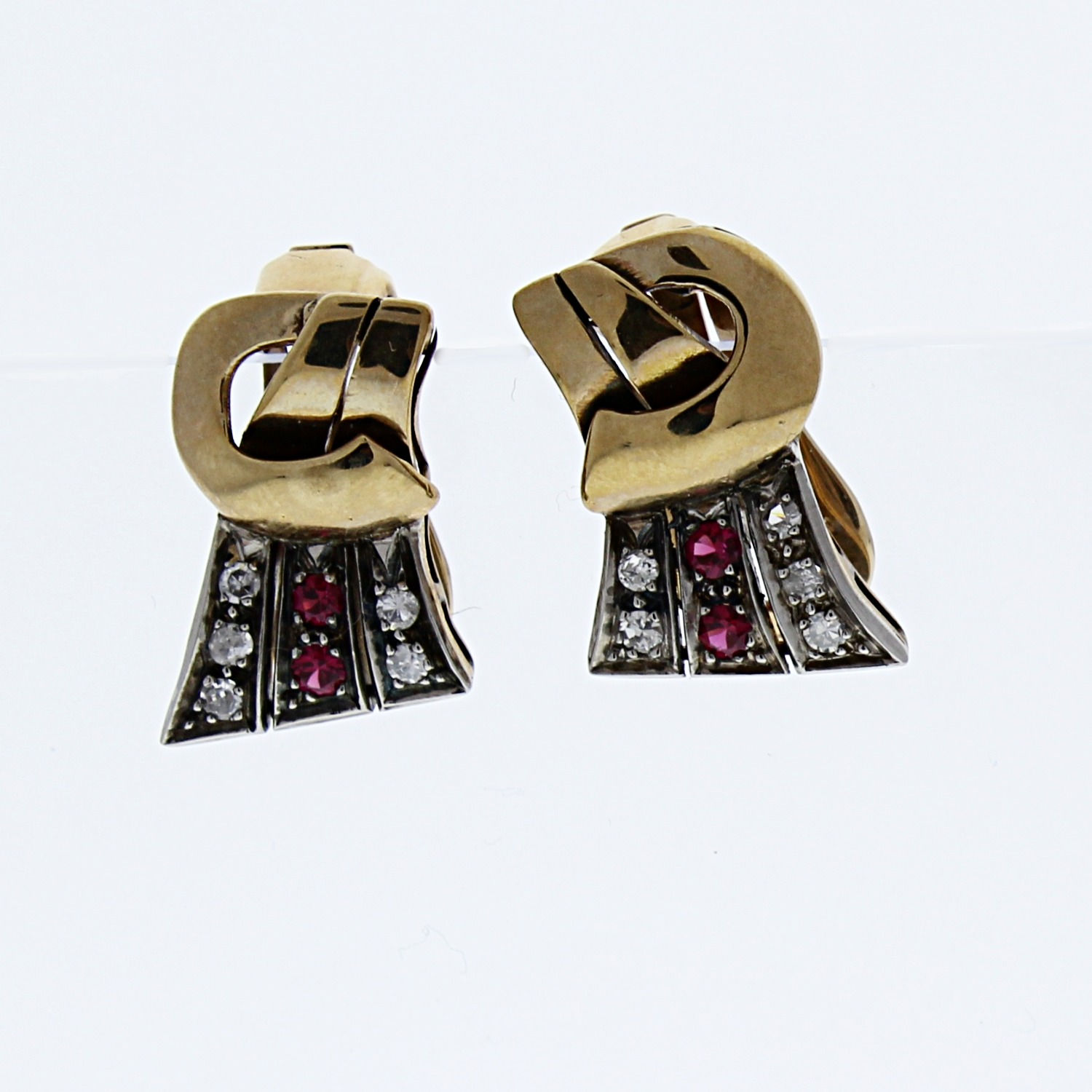 Diamond and Synthetic Ruby Earrings