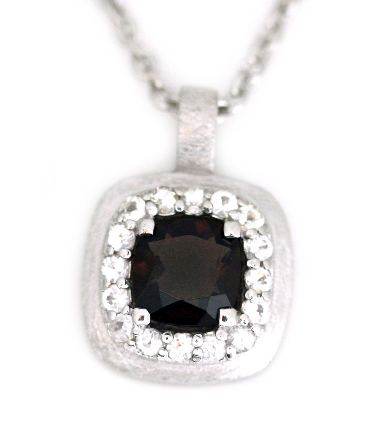 Smoky Quartz & White Sapphire Pendant & Chain
