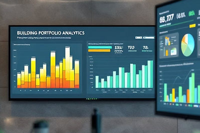 computer monitors displaying building portfolio analytics