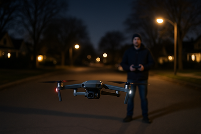drone lift-off night scene