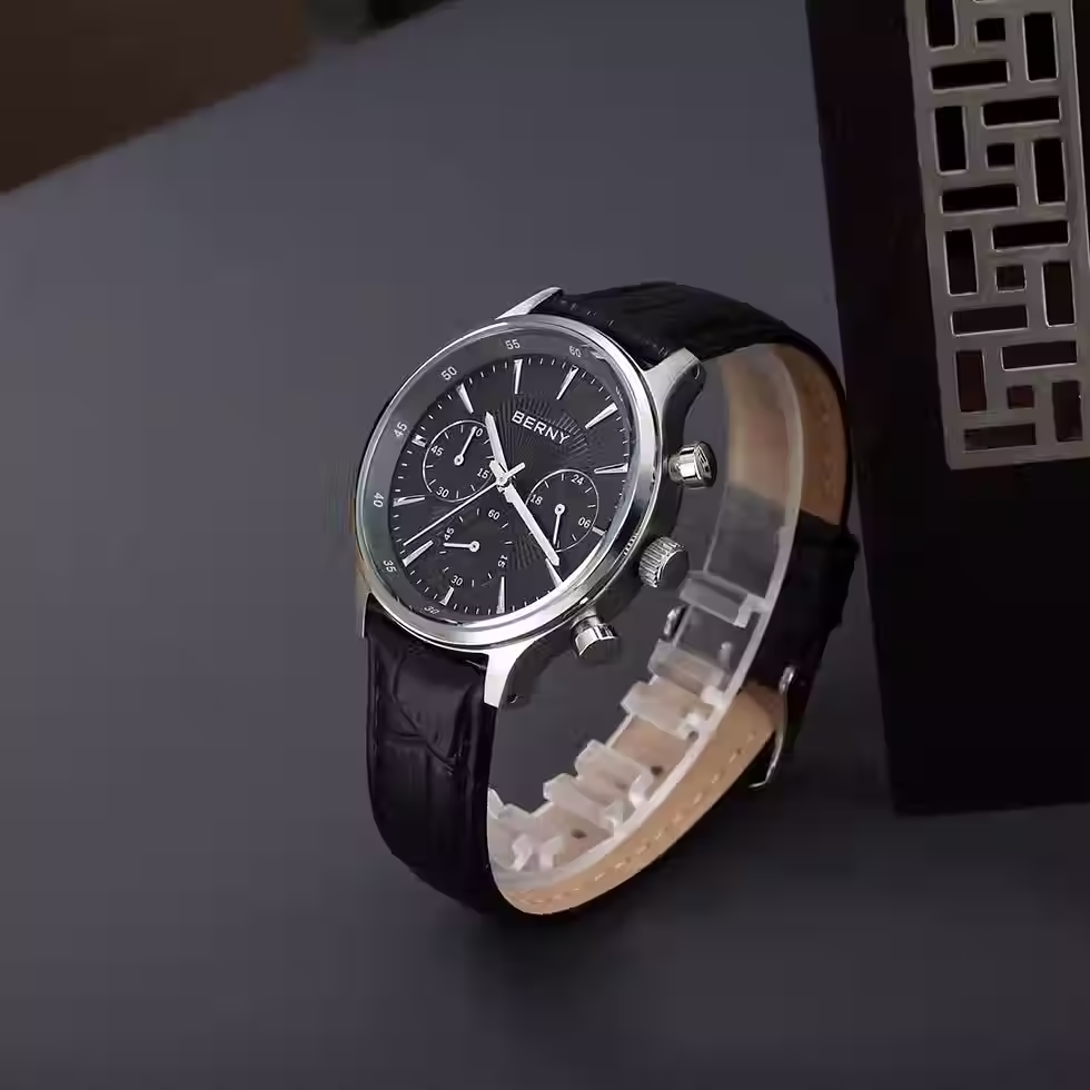 Thumbnail: BERNY 24H Chronograph Watch for Men Waterproof Leather Quartz Watch