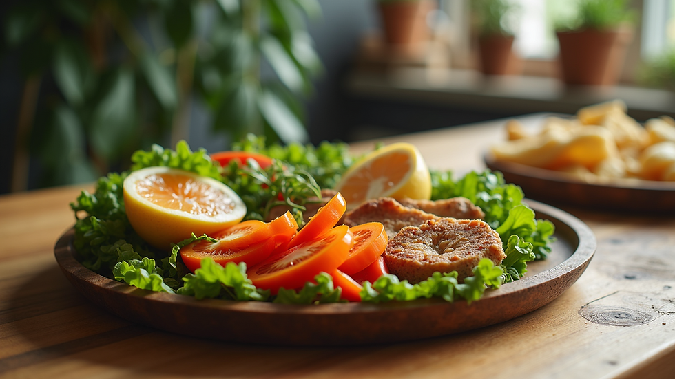 Close-up view of a beautifully arranged plate of healthy food