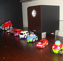 toys lined up by autistic kid