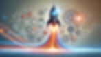 Eine minimalistische Darstellung, wie Start-ups die Schadensabwicklung revolutionieren, mit einer Rakete für Innovation und einer digitalen Benutzeroberfläche, wobei lebendige Farben die Kreativität hervorheben. ​