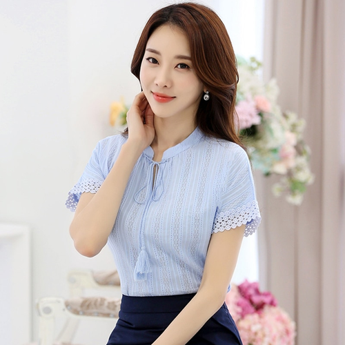 Thumbnail: Foxmertor 100% Cotton Shirt Short Sleeve 2018 Summer Women Blouses Tops Solid