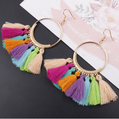 Thumbnail: LZHLQ Tassel Earrings For Women Ethnic Big Drop Earrings Bohemia Fashion Jewelry